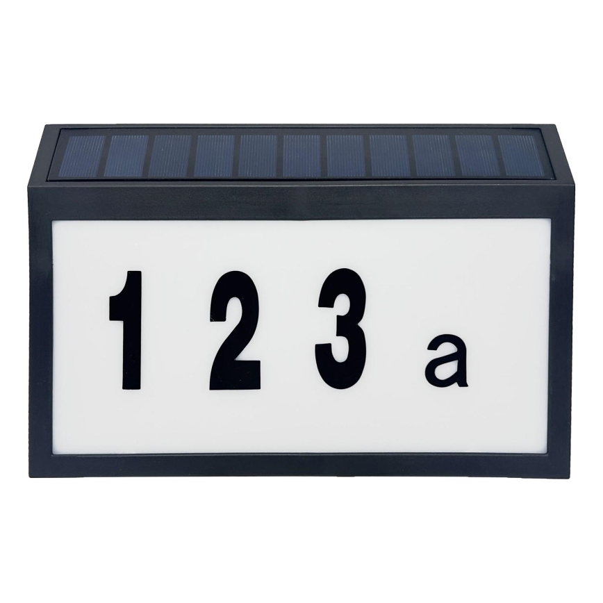 Număr casă solar LED NUMERO LED/3,7V 6000K 1200 mAh IP44 negru