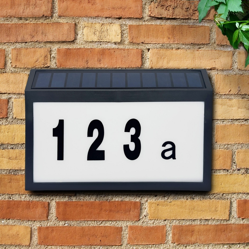 Număr casă solar LED NUMERO LED/3,7V 6000K 1200 mAh IP44 negru