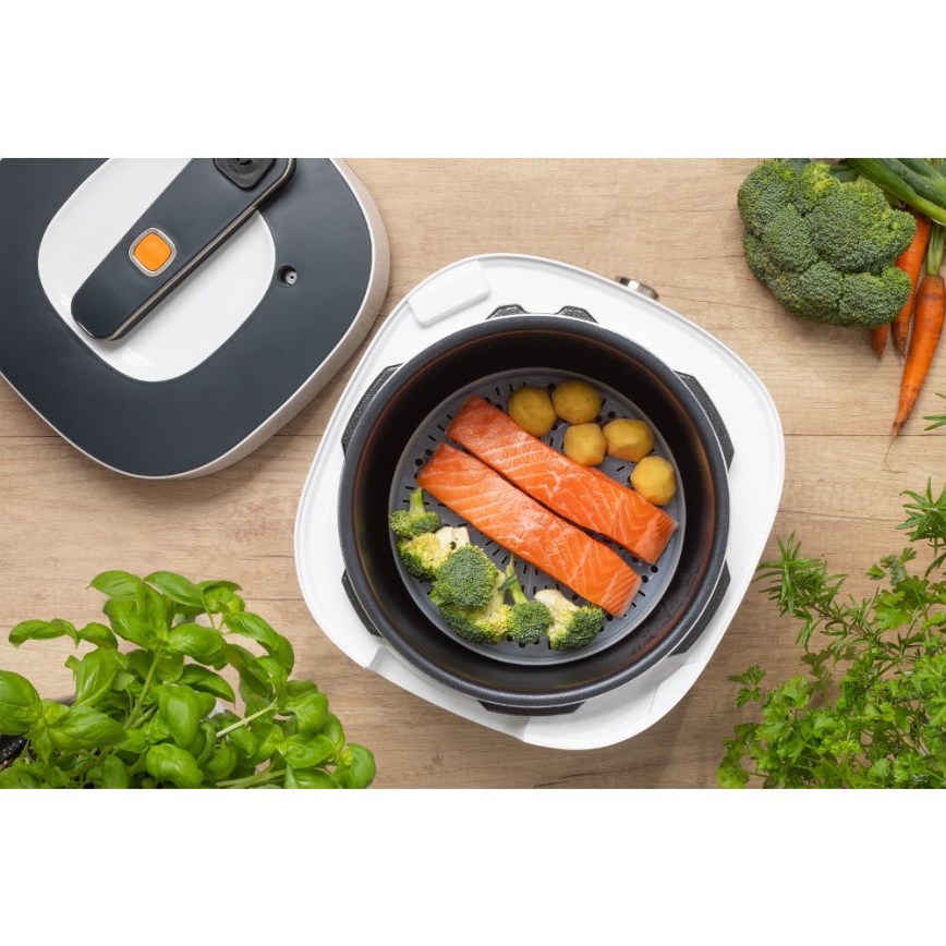 Oală electrică multifuncțională sub presiune Sencor 5,5 l 1000W/230V alb/negru