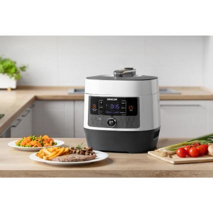Oală electrică multifuncțională sub presiune Sencor 5,5 l 1000W/230V alb/negru