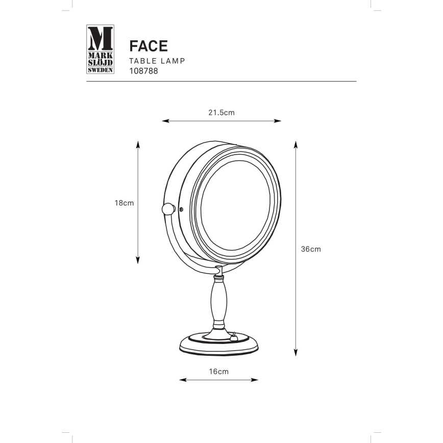 Oglindă cosmetică Markslöjd 108788 FACE 1xE14/25W/230V