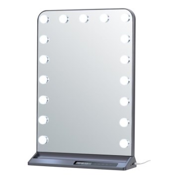 Oglindă de machiaj HOLLYWOOD cu LED reglabil LED/18W/230V 3000/4200/6000K gri
