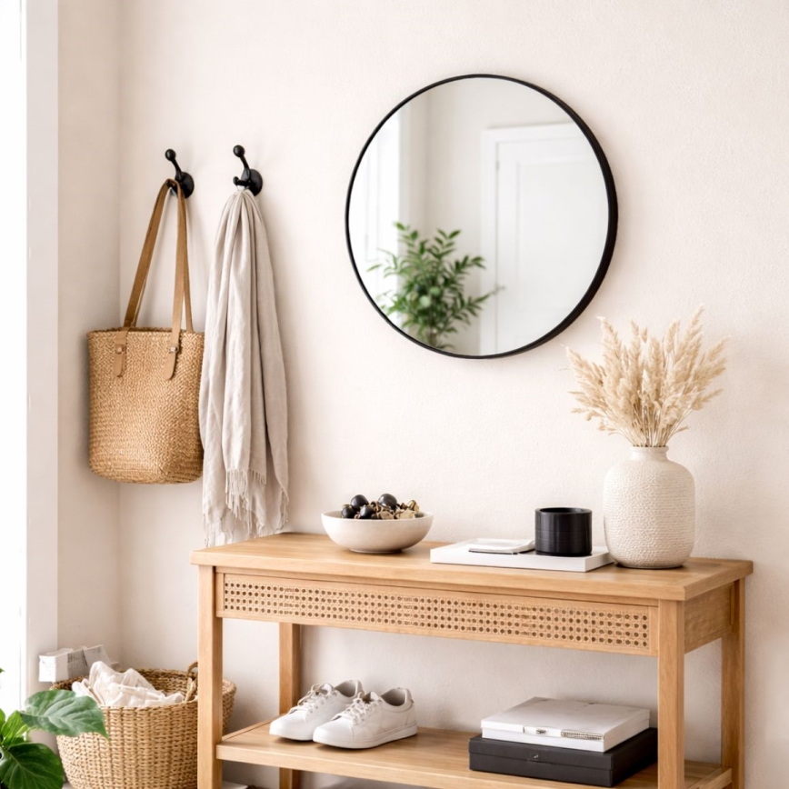 Oglindă de perete CHICAGO, Ø 40 cm, neagră