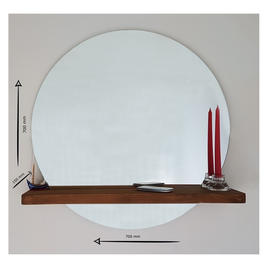 Oglindă de perete cu raft SUNSET 70x70 cm pin