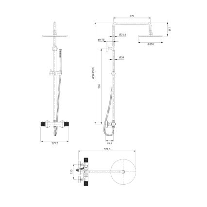 OMNIRES CT8044CR - Set de duș cu baterie termostatică CONTOUR crom lucios