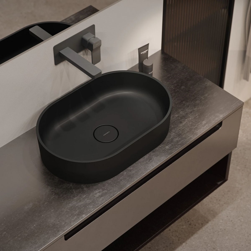 OMNIRES OVOUNBLV - Lavoar pe blat OVO 55x36 cm dolomit/negru mat lavă