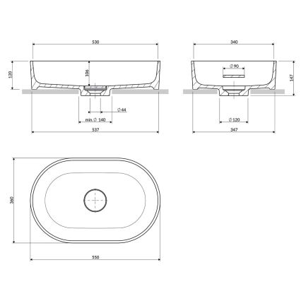 OMNIRES OVOUNBM - Lavoar pe blat OVO 55x36 cm dolomit/mat alb