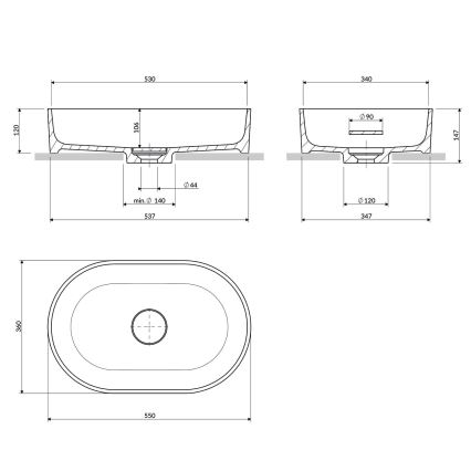 OMNIRES OVOUNBP - Lavoar pentru montare pe blat OVO 55x36 cm dolomit/alb lucios