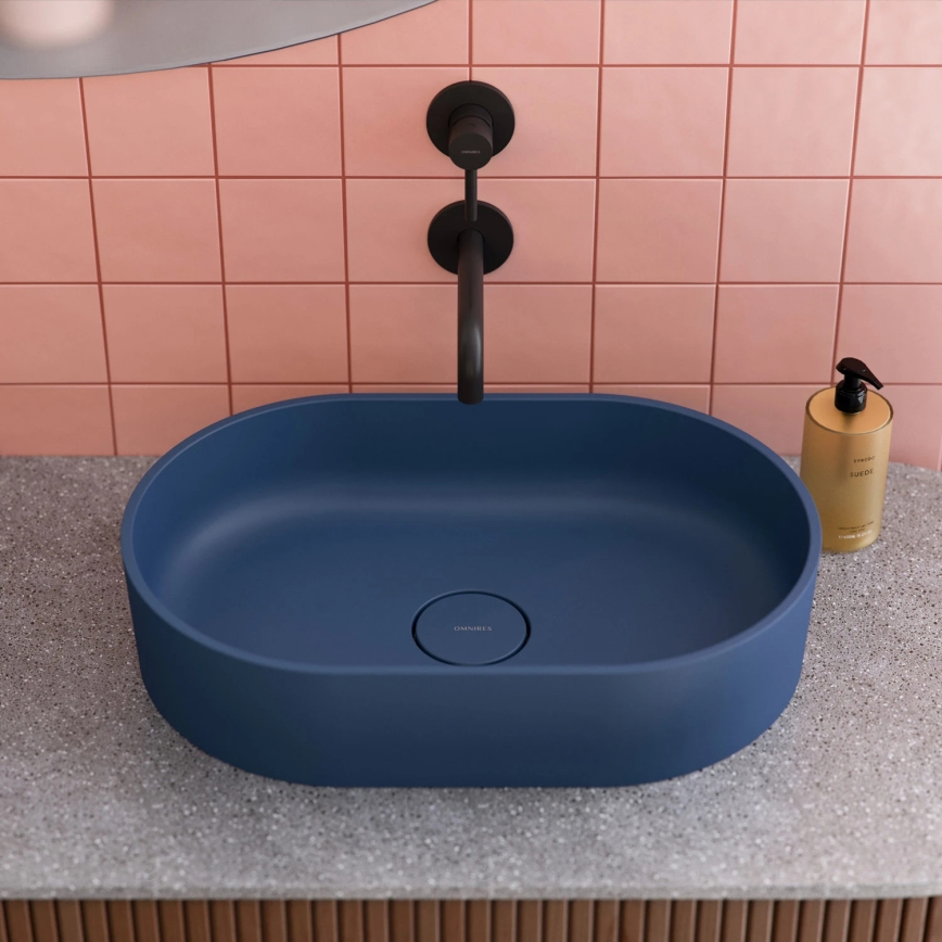 OMNIRES OVOUNMB - Lavoar pe blat OVO 55x36 cm dolomit/albastru mat de miez de noapte