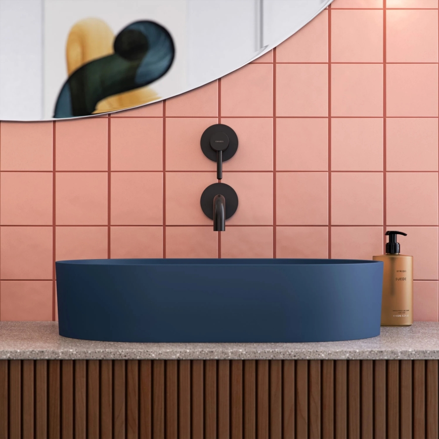 OMNIRES OVOUNMB - Lavoar pe blat OVO 55x36 cm dolomit/albastru mat de miez de noapte