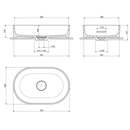 OMNIRES OVOUNMB - Lavoar pe blat OVO 55x36 cm dolomit/albastru mat de miez de noapte