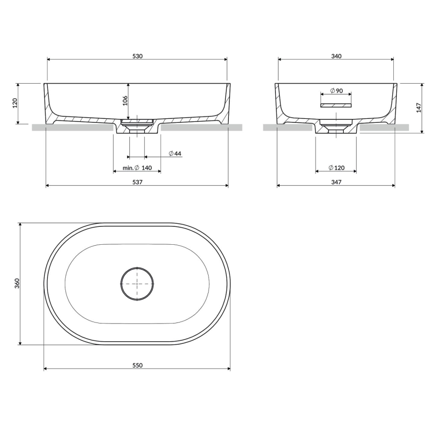 OMNIRES OVOUNMB - Lavoar pe blat OVO 55x36 cm dolomit/albastru mat de miez de noapte