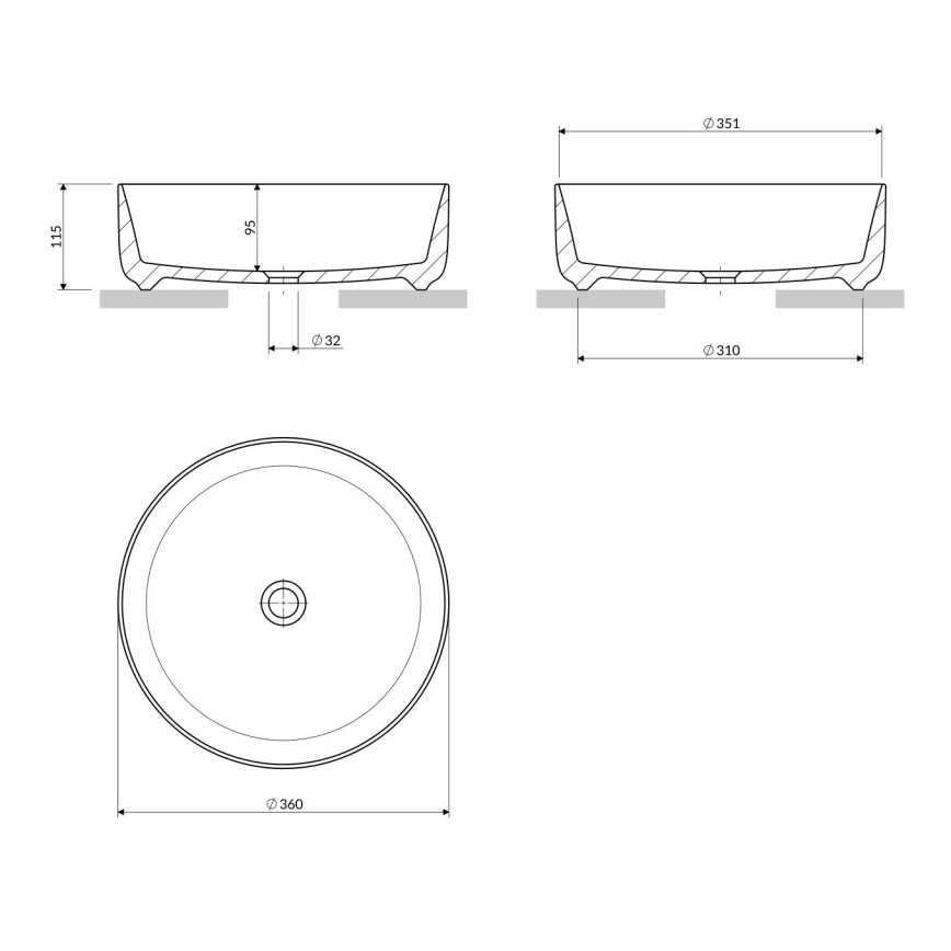 OMNIRES TULSA355BP - Lavoar pentru blat TULSA Ø 36 cm, din ceramică, alb lucios