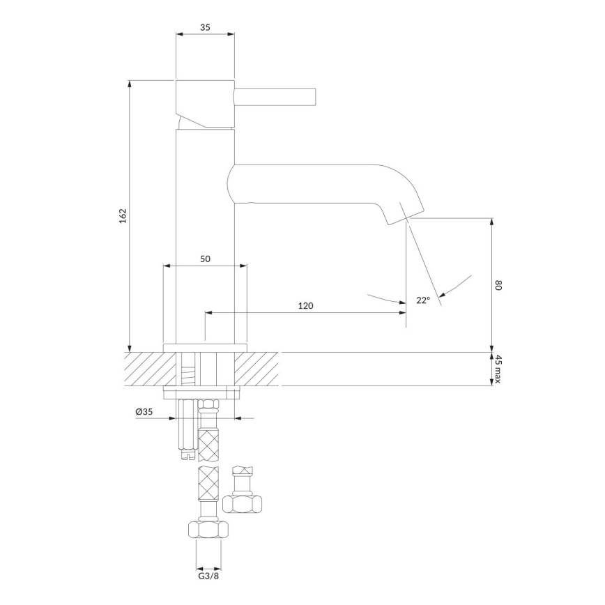 OMNIRES Y1210NCP - Baterie pentru lavoar Y, 16,2 cm, cu finisaj cupru lucios