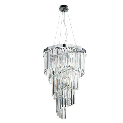 Ondaluce - Candelabru suspendat pe cablu cu cristale ALEXANDER, 7 x E14, 10W, 230V, Ø 40 cm, crom lucios / cristal clar