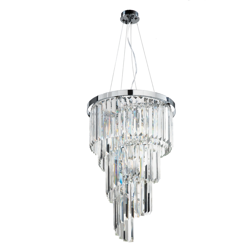 Ondaluce - Candelabru suspendat pe cablu cu cristale ALEXANDER, 7 x E14, 10W, 230V, Ø 40 cm, crom lucios / cristal clar