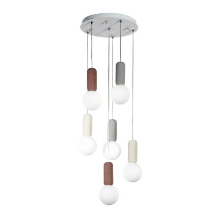 Ondaluce - Candelabru suspendat cu cablu ROCK 6xG9/7W/230V Ø 35 cm beton/maro/gri/alb