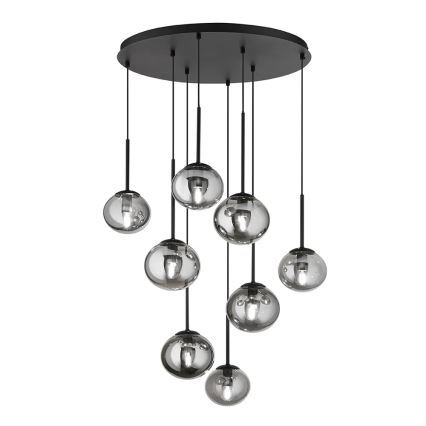 Ondaluce - Candelabru suspendat pe cablu JEWEL 8xE14/10W/230V, Ø 70 cm, negru/fumuriu