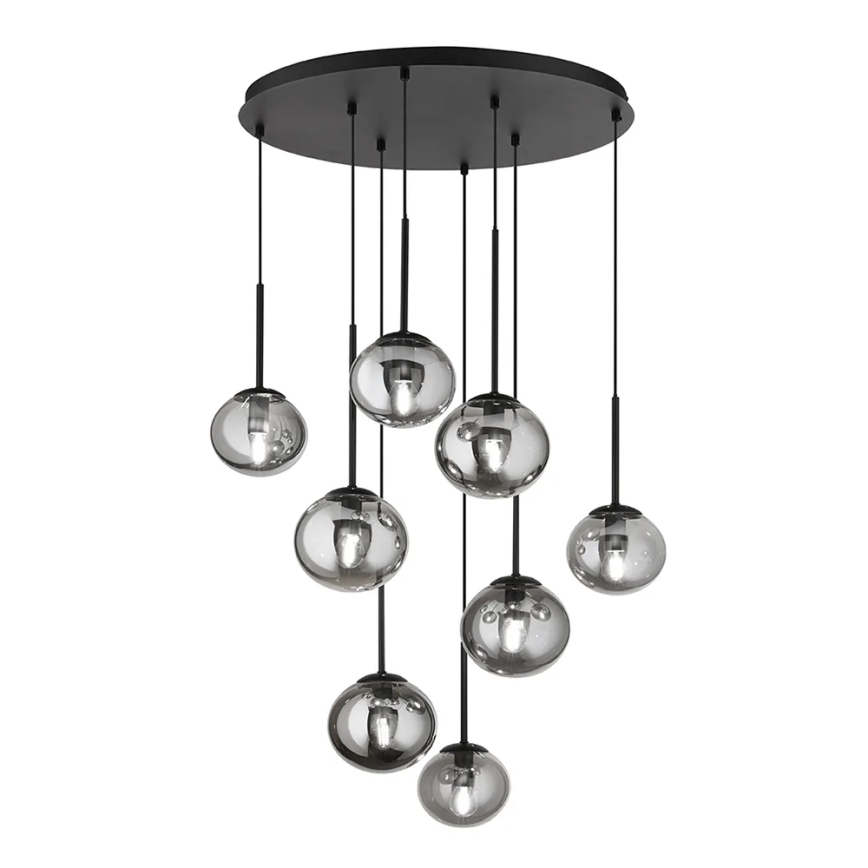 Ondaluce - Candelabru suspendat pe cablu JEWEL 8xE14/10W/230V, Ø 70 cm, negru/fumuriu