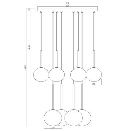 Ondaluce - Candelabru suspendat pe cablu JEWEL 8xE14/10W/230V, Ø 70 cm, negru/fumuriu