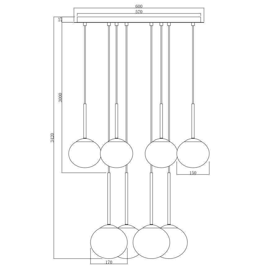 Ondaluce - Candelabru suspendat pe cablu JEWEL 8xE14/10W/230V, Ø 70 cm, negru/fumuriu