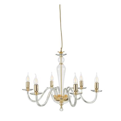 Ondaluce - Candelabru suspendat pe cablu PAGANINI 6xE14/10W/230V Ø 70 cm auriu/sticlă transparentă