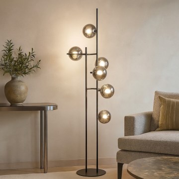 Ondaluce - Lampă de podea JEWEL, 6xE14/10W/230V, 166 cm, negru / negru fumuriu