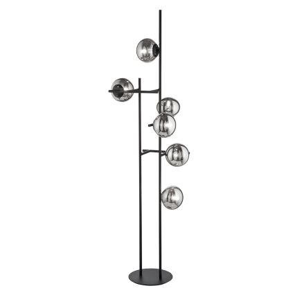 Ondaluce - Lampă de podea JEWEL, 6xE14/10W/230V, 166 cm, negru / negru fumuriu
