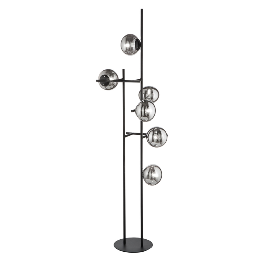 Ondaluce - Lampă de podea JEWEL, 6xE14/10W/230V, 166 cm, negru / negru fumuriu