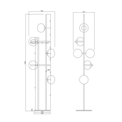Ondaluce - Lampă de podea JEWEL, 6xE14/10W/230V, 166 cm, negru / negru fumuriu
