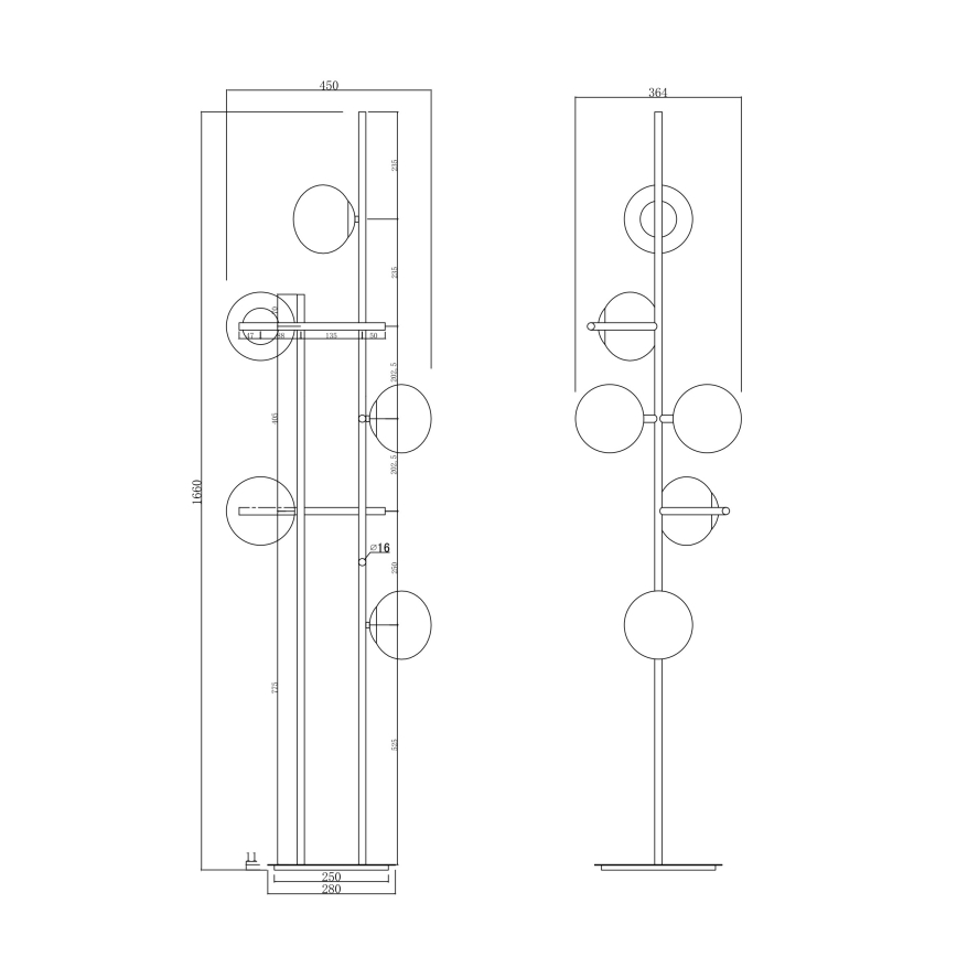 Ondaluce - Lampă de podea JEWEL, 6xE14/10W/230V, 166 cm, negru / negru fumuriu