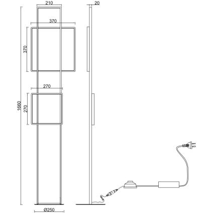 Ondaluce - Lampă de podea LED DOWEL, 77 W, 230 V, 166 cm, argintie, cu dimmer