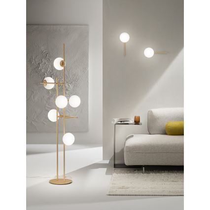 Ondaluce - Lampadar JEWEL, 6 x E14, 10 W, 230 V, 166 cm, auriu/alb