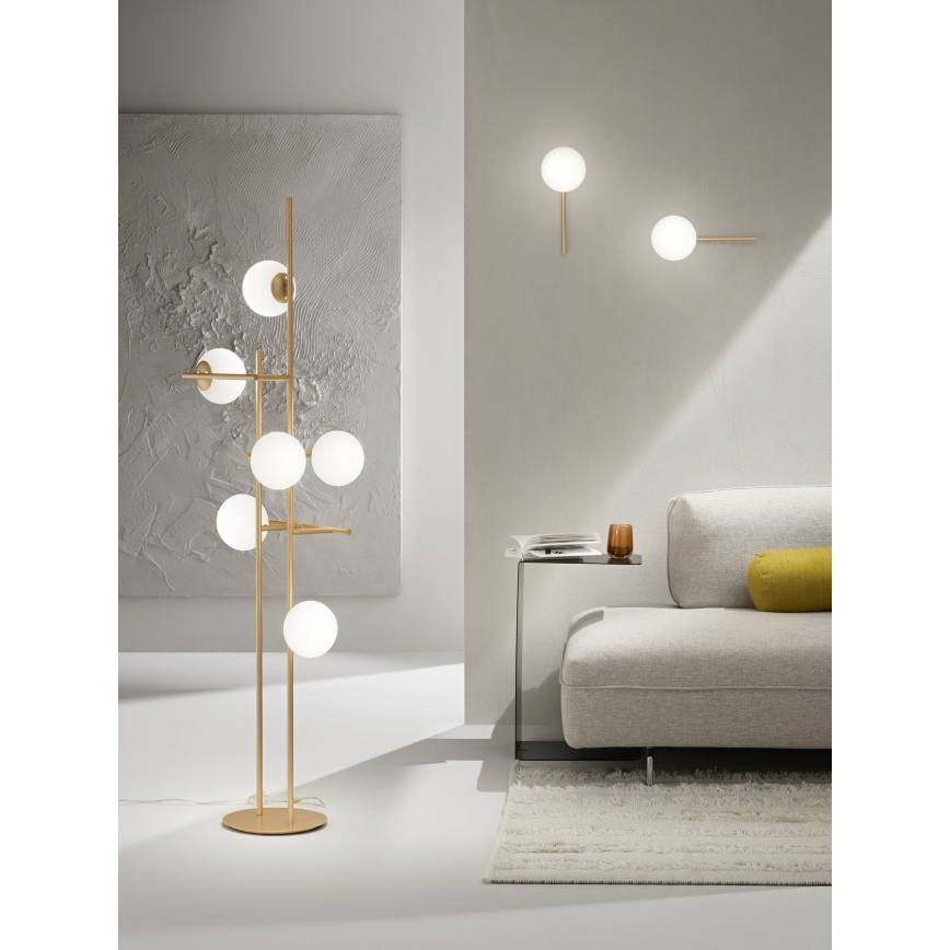 Ondaluce - Lampadar JEWEL, 6 x E14, 10 W, 230 V, 166 cm, auriu/alb