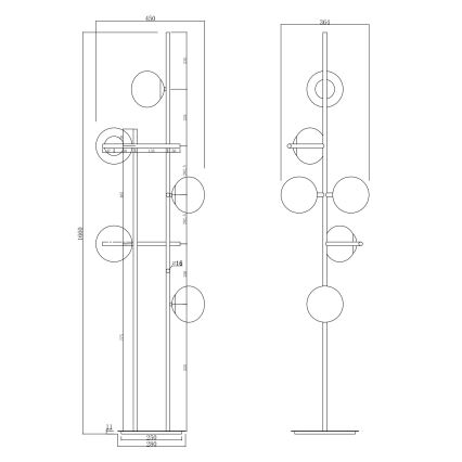 Ondaluce - Lampadar JEWEL, 6 x E14, 10 W, 230 V, 166 cm, auriu/alb