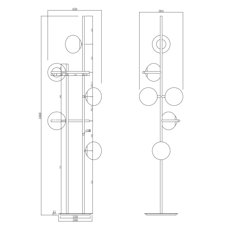 Ondaluce - Lampadar JEWEL, 6 x E14, 10 W, 230 V, 166 cm, auriu/alb