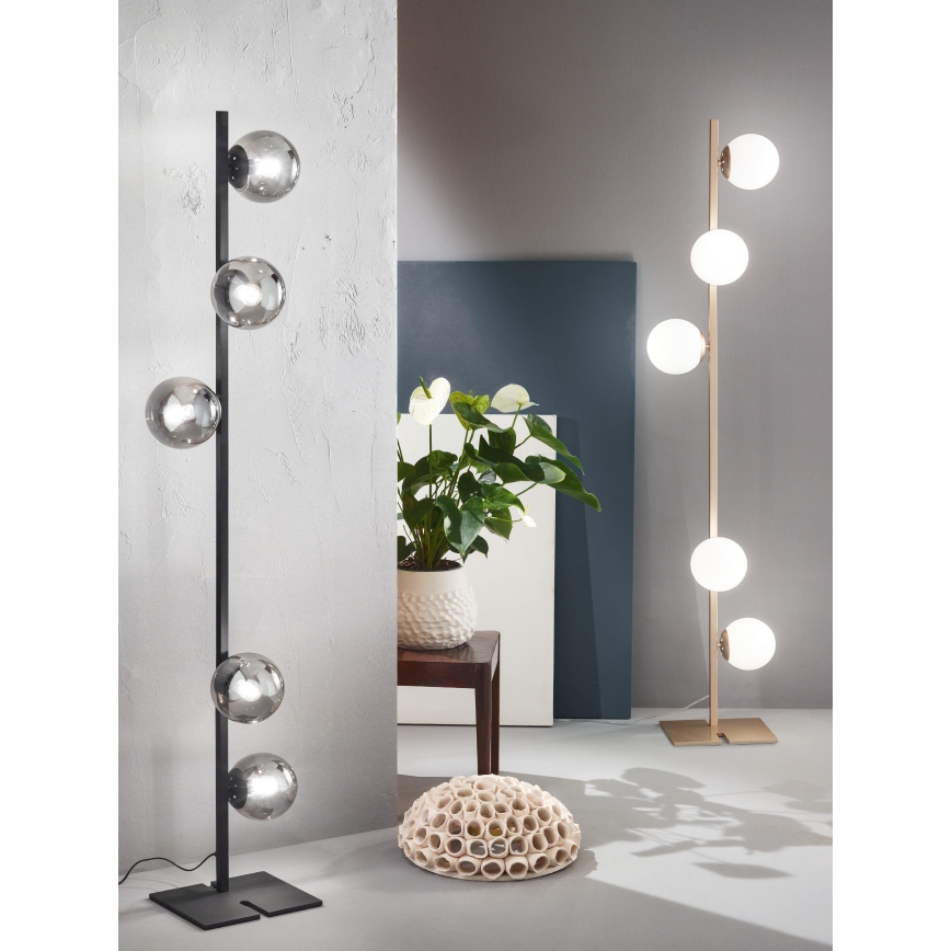 Ondaluce - Lampadar MONILE, 5xE14/10W/230V, 170 cm, negru/negru fumuriu
