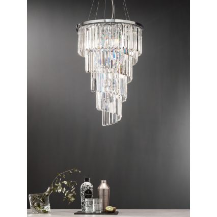 Ondaluce - Lustra cu cristale ALEXANDER, suspendată pe cablu, 10 x E14 / 10 W / 230 V, Ø 50 cm, crom lucios