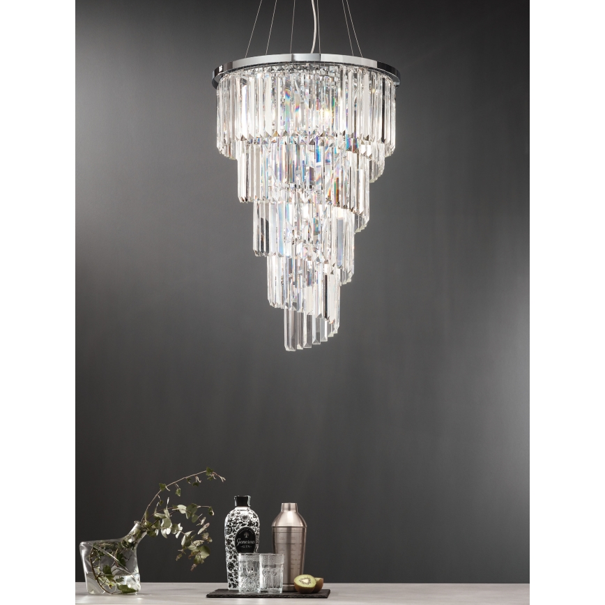Ondaluce - Lustra cu cristale ALEXANDER, suspendată pe cablu, 10 x E14 / 10 W / 230 V, Ø 50 cm, crom lucios
