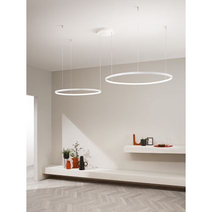 Ondaluce SOEL - Lustră LED dimmabilă suspendată pe cablu, LED 28W/230V + LED 38W, 3000/4000K, Ø 80/60 cm, albă