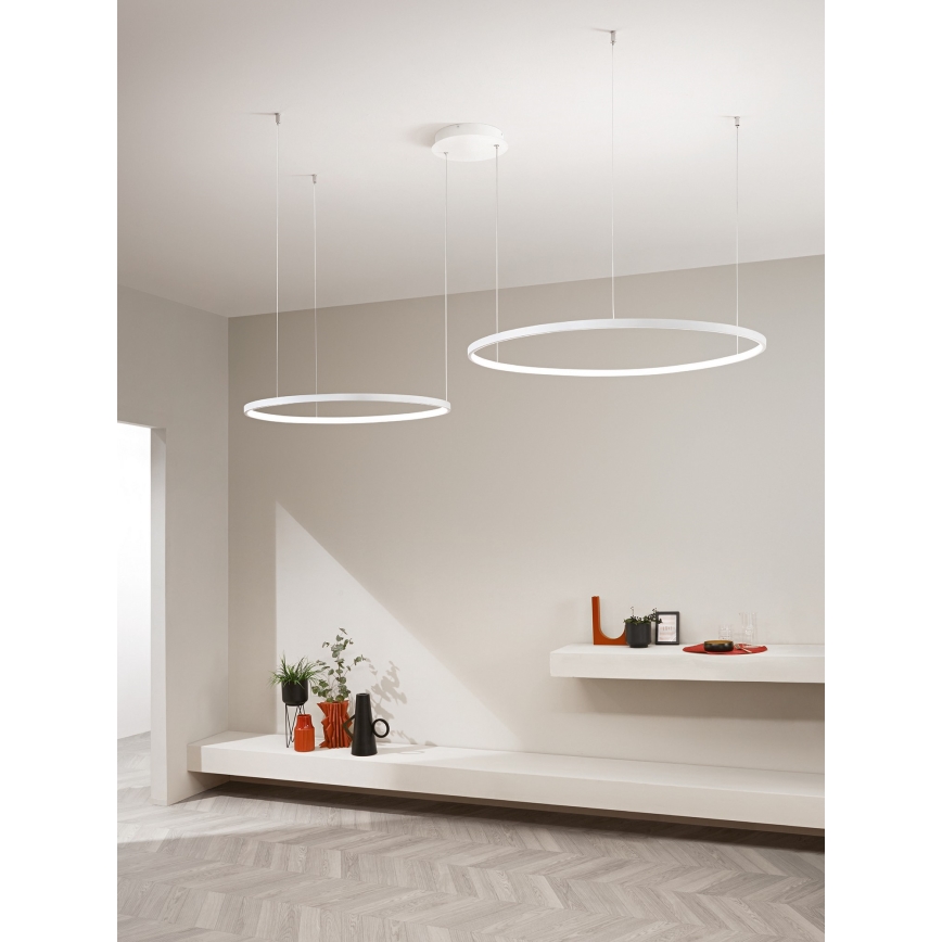 Ondaluce SOEL - Lustră LED dimmabilă suspendată pe cablu, LED 28W/230V + LED 38W, 3000/4000K, Ø 80/60 cm, albă