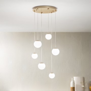 Ondaluce - Lustră LED suspendată pe cablu SANTOS, 48 W, 230 V, Ø 45 cm, auriu/alb