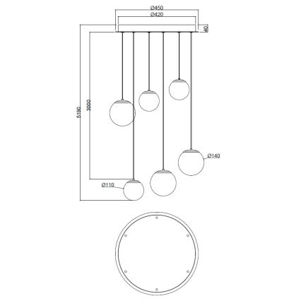 Ondaluce - Lustră LED suspendată pe cablu SANTOS, 48 W, 230 V, Ø 45 cm, auriu/alb