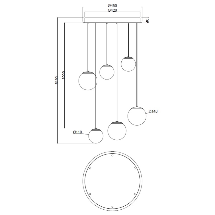 Ondaluce - Lustră LED suspendată pe cablu SANTOS, 48 W, 230 V, Ø 45 cm, auriu/alb
