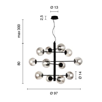 Ondaluce - Lustră pe cablu ELISEO, 12 x E14/10W/230V, Ø 97 cm, auriu / bej fumuriu