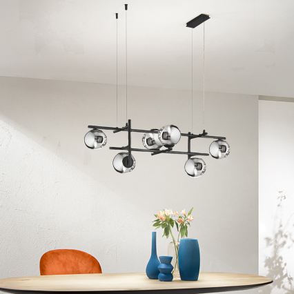 Ondaluce - lustră pe cablu JEWEL 6xE14/10W/230V negru/negru fumuriu