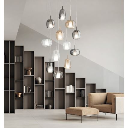 Ondaluce - Lustră suspendată cu cablu THELMA, 3x E27/15W/230V, bej fumuriu