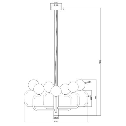 Ondaluce - Lustră suspendată pe cablu JEPPY, 8x G9, 7W, 230V, diametru 78,5 cm, auriu/alb