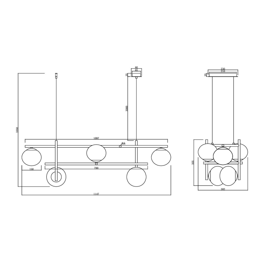 Ondaluce - Lustră suspendată pe cablu JEWEL 6xE14/10W/230V, negru fumuriu