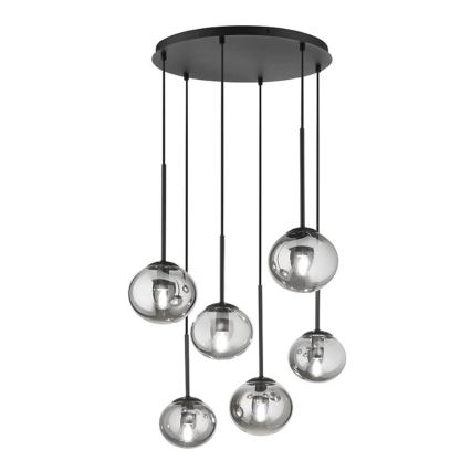 Ondaluce - Lustră suspendată pe cablu JEWEL 6xE14/10W/230V Ø 55 cm negru/negru fumuriu